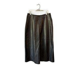 La Vila Milano Black Faux Leather Skirt Elastic Waist Midi